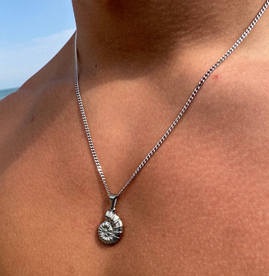 Silver Ammonite Fossil Pendant