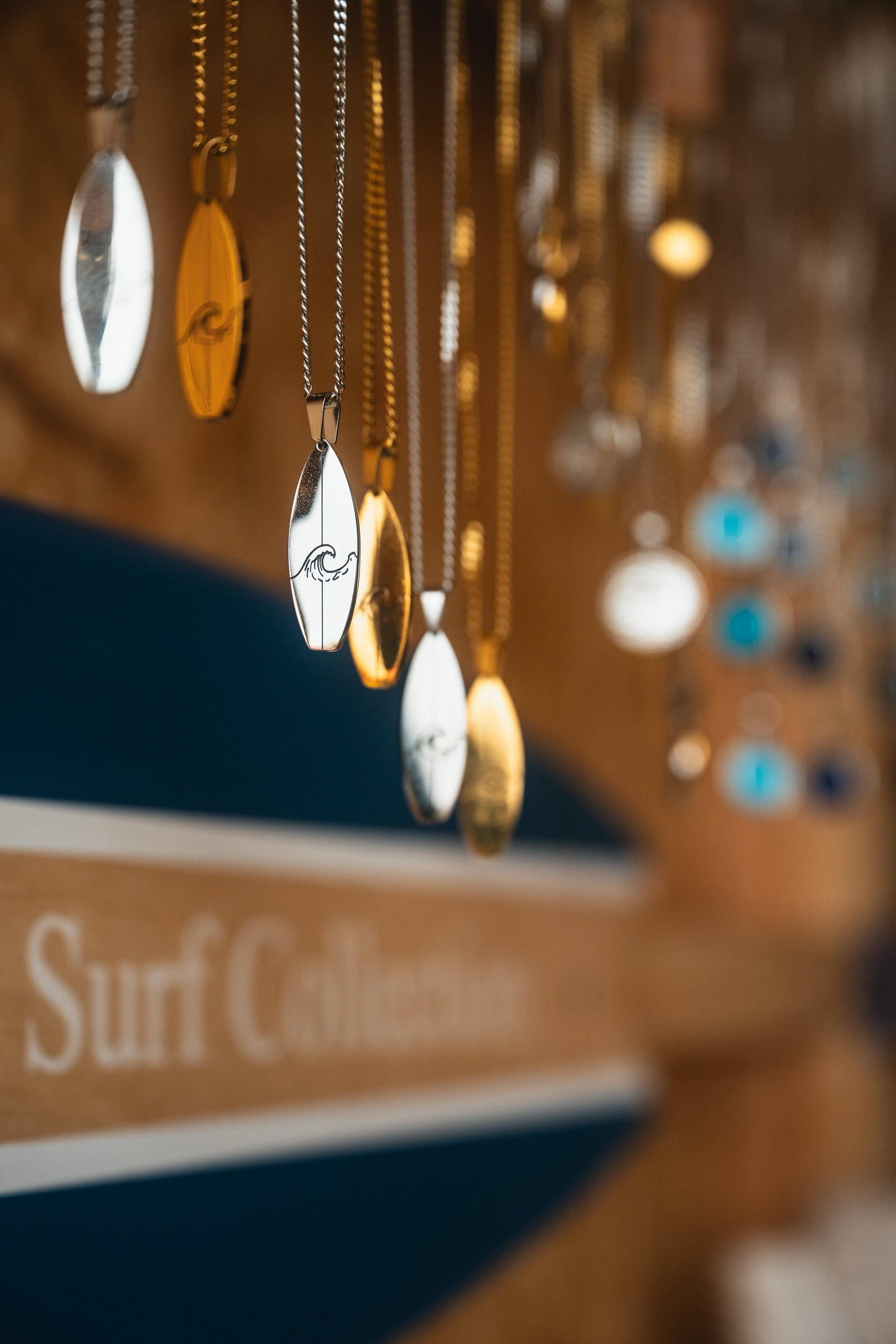 Silver Wave Surfboard Pendant