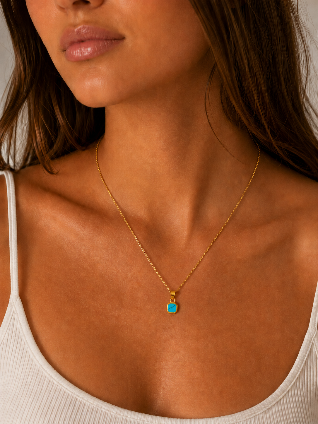 Mini Turquoise Stone Necklace Gold