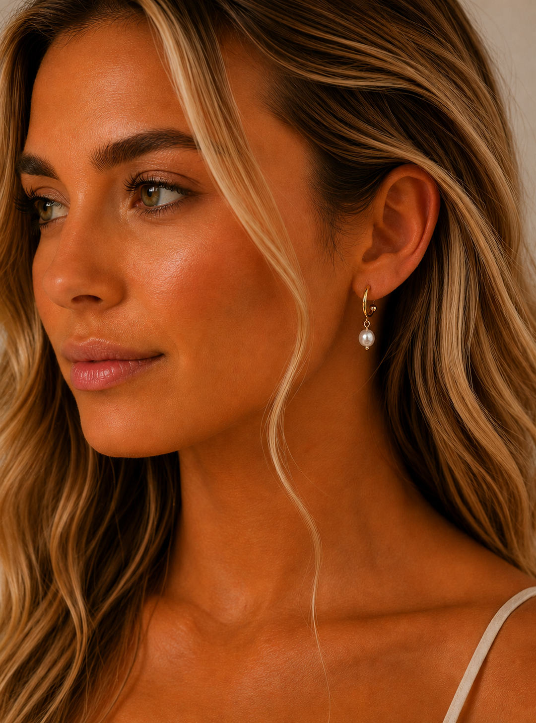 Freshwater Pearl Gold Hoop Earrings