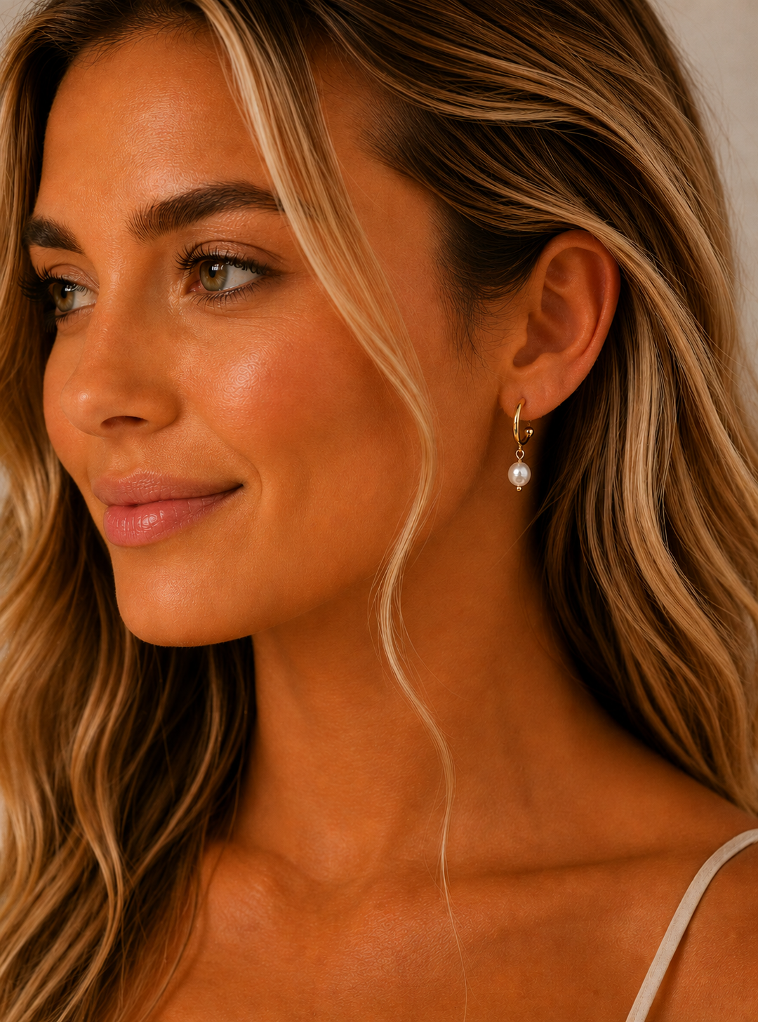 Freshwater Pearl Gold Hoop Earrings