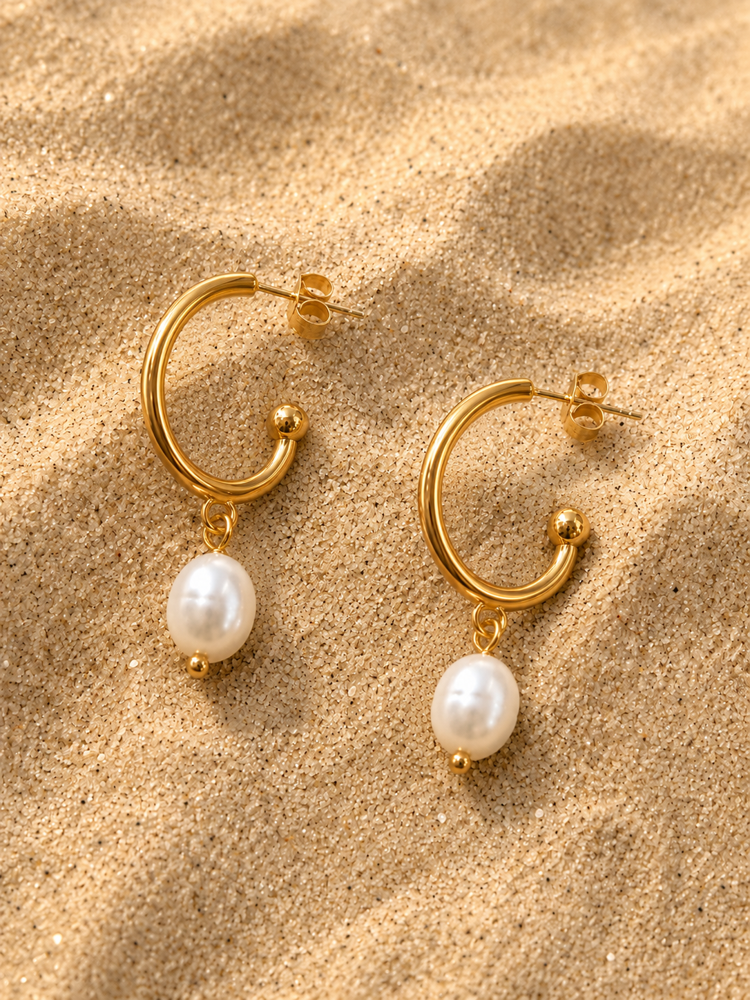 Freshwater Pearl Gold Hoop Earrings