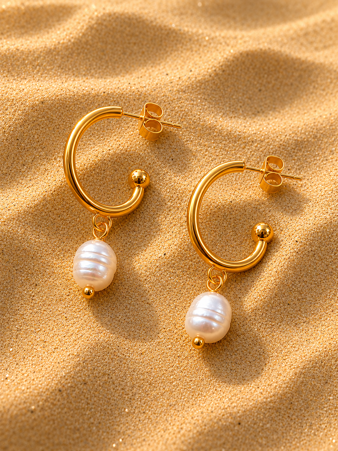 Freshwater Pearl Gold Hoop Earrings