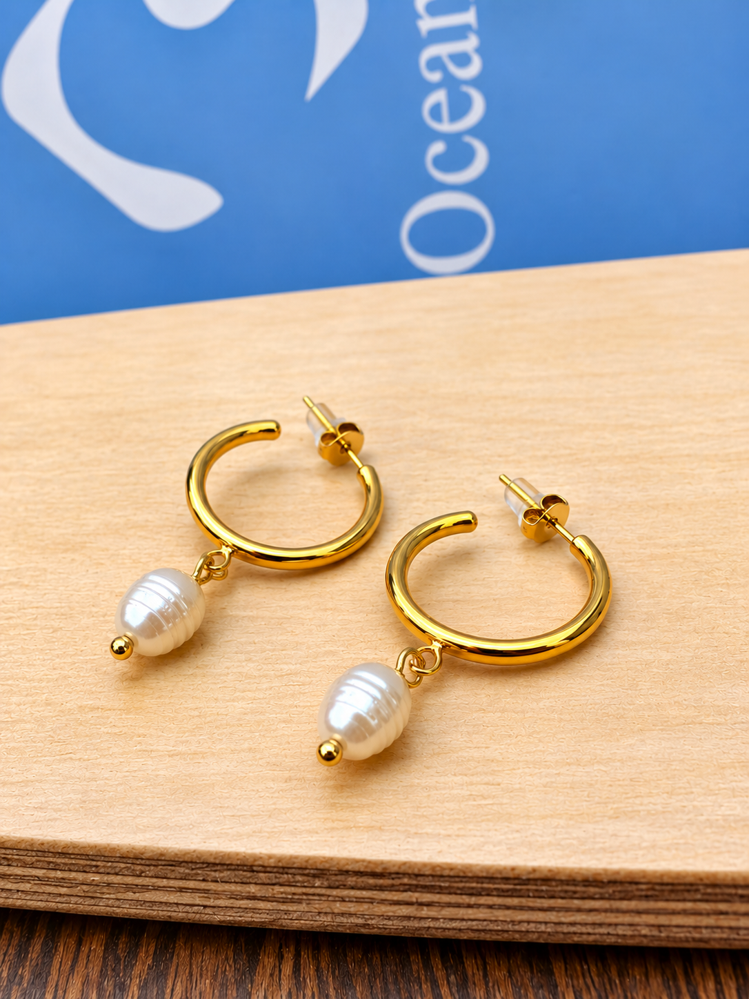 Freshwater Pearl Gold Hoop Earrings