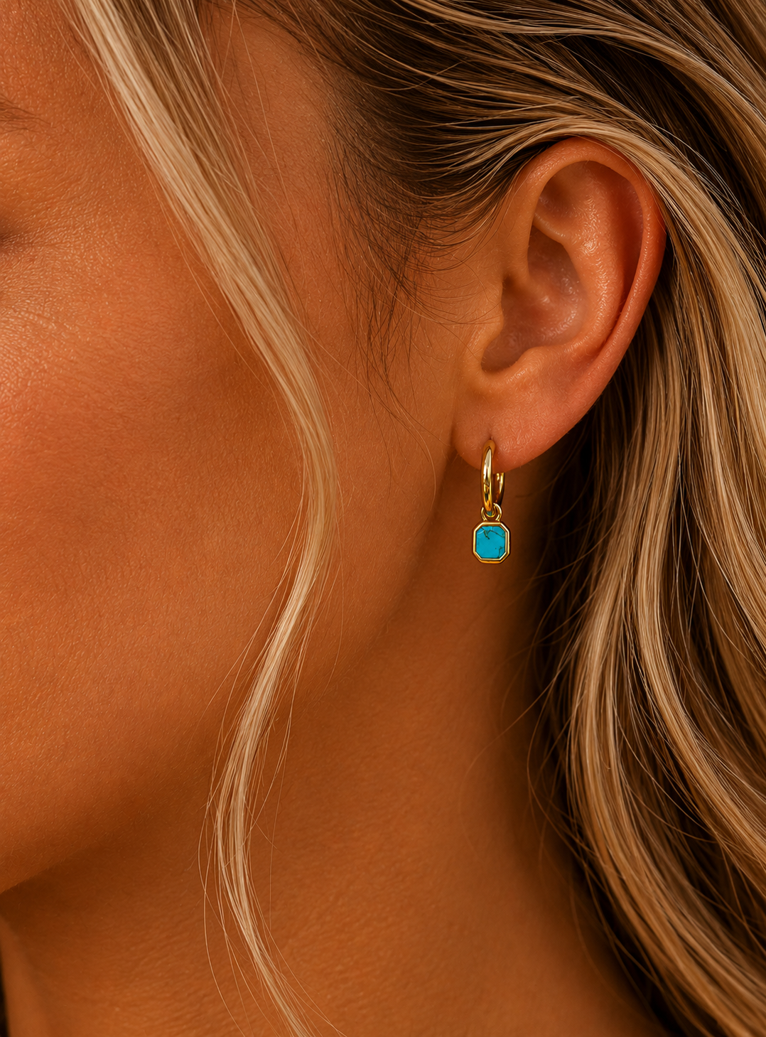 Mini Turquoise Stone Earrings Gold