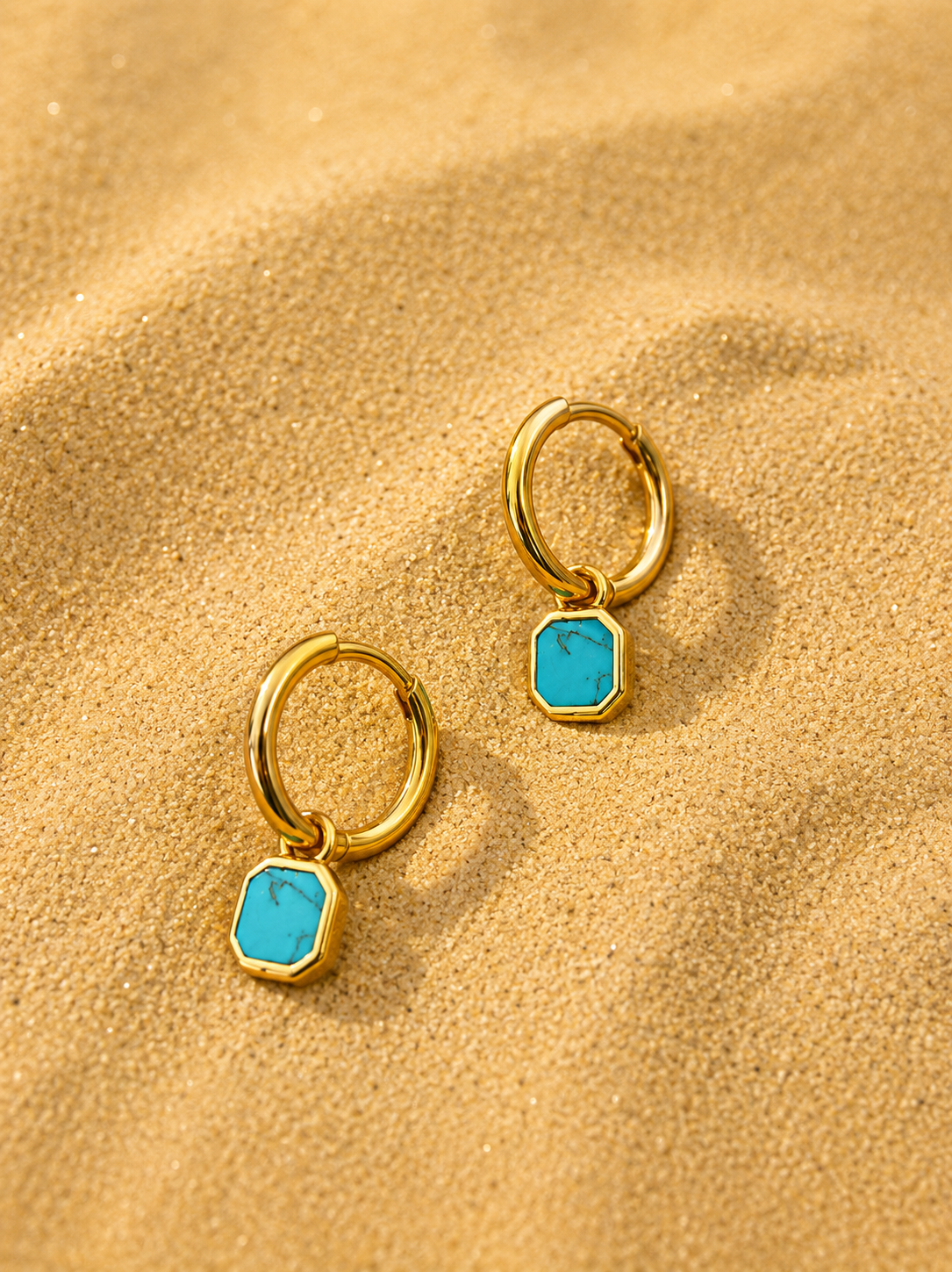 Mini Turquoise Stone Earrings Gold