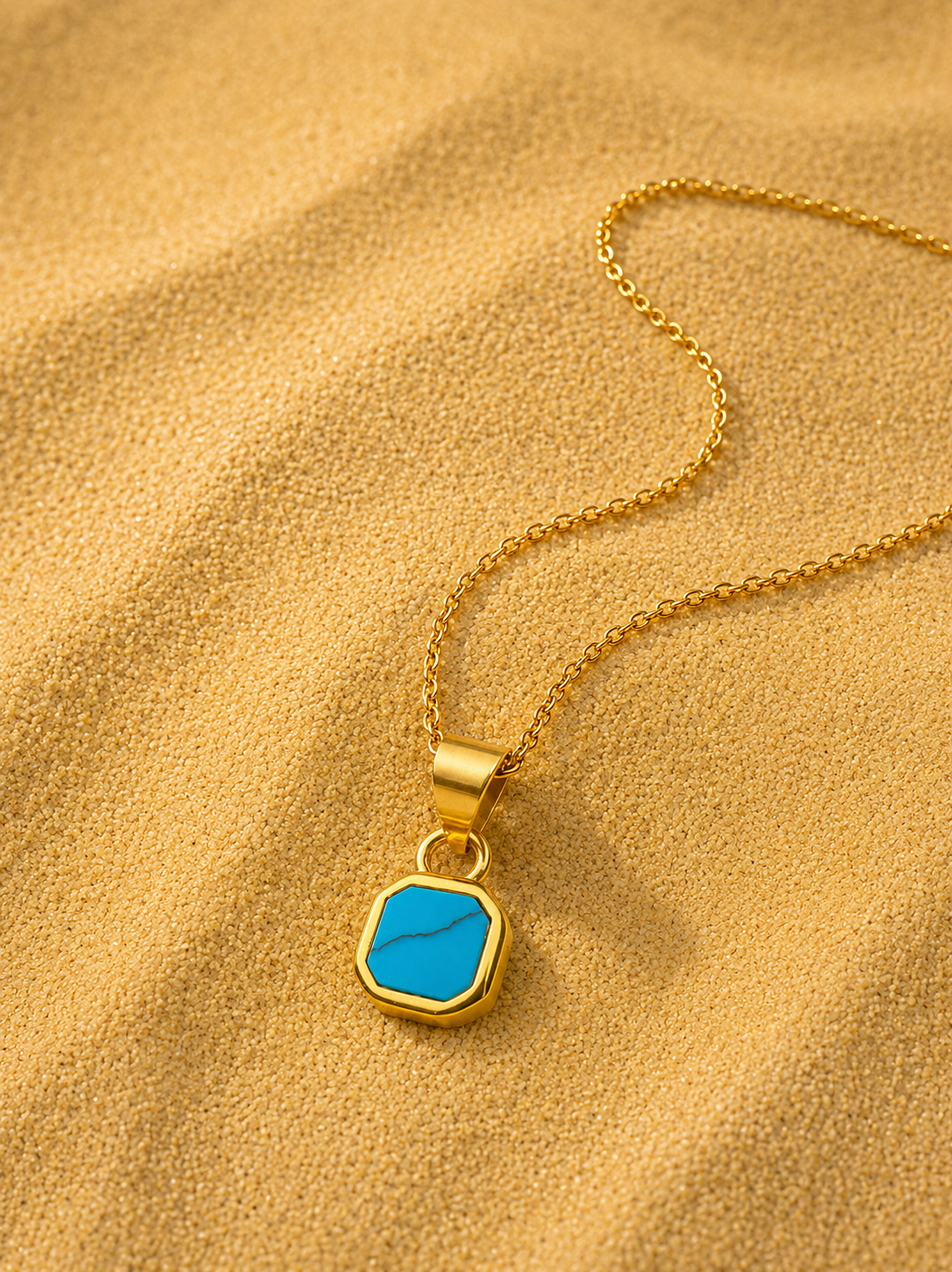 Mini Turquoise Stone Necklace Gold