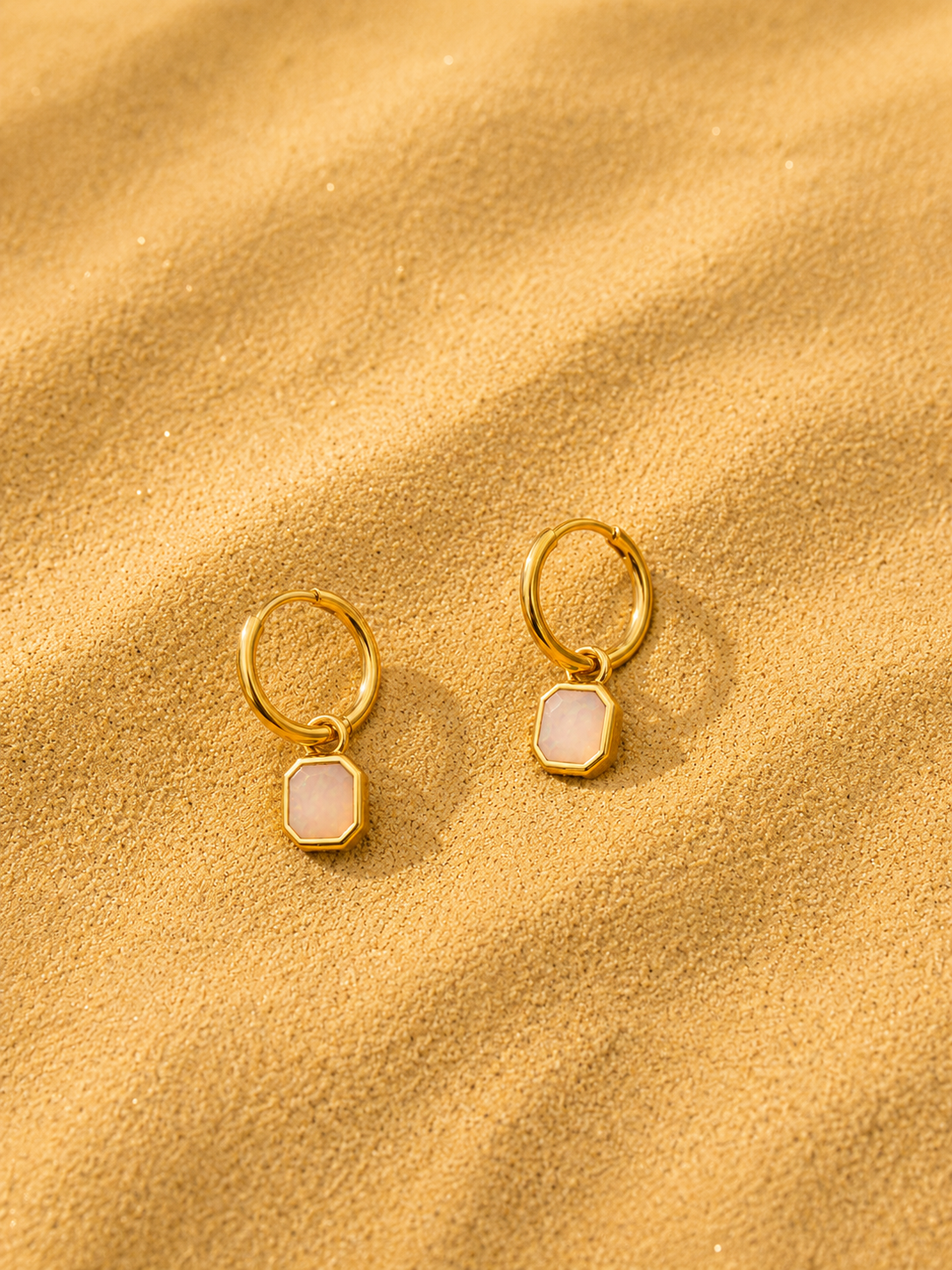 Mini Opal Stone Earrings Gold