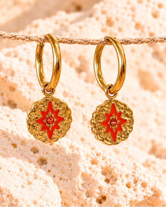 Coloured Star Gold Hoop Earrings Light Green