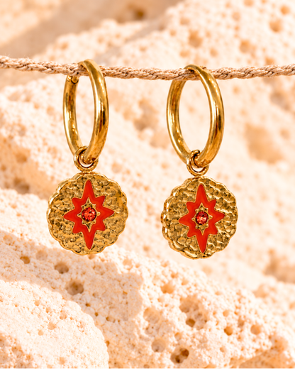Coloured Star Gold Hoop Earrings Orange