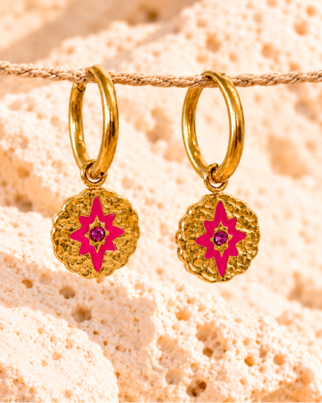 Coloured Star Gold Hoop Earrings Light Green
