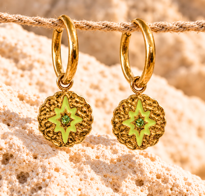 Coloured Star Gold Hoop Earrings Light Green