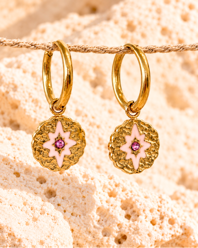 Coloured Star Gold Hoop Earrings Light Green