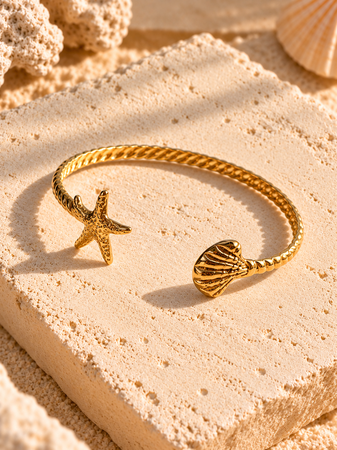 Gold Starfish Shell Bangle Bracelet