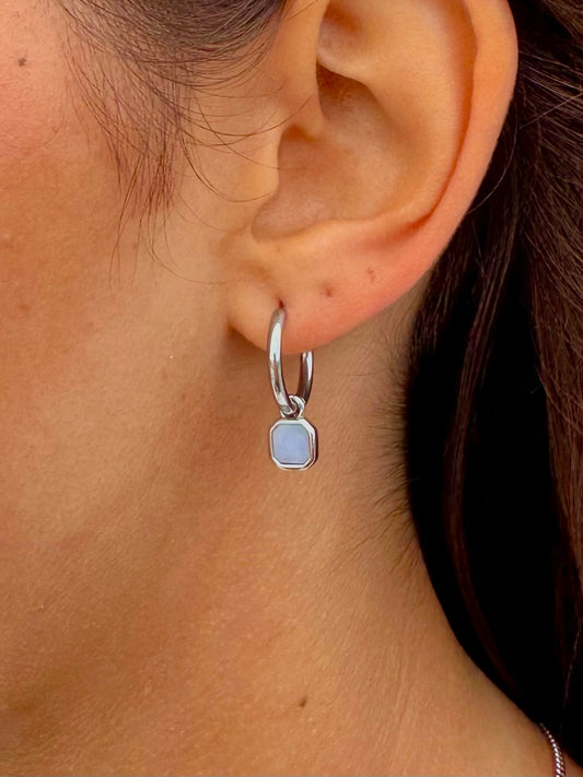 Mini Opal Stone Earrings Silver