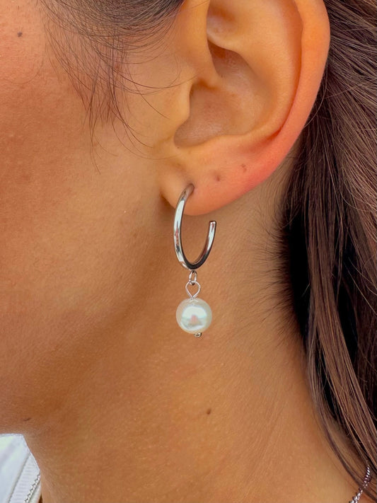 Freshwater Pearl Silver Hoop Earrings