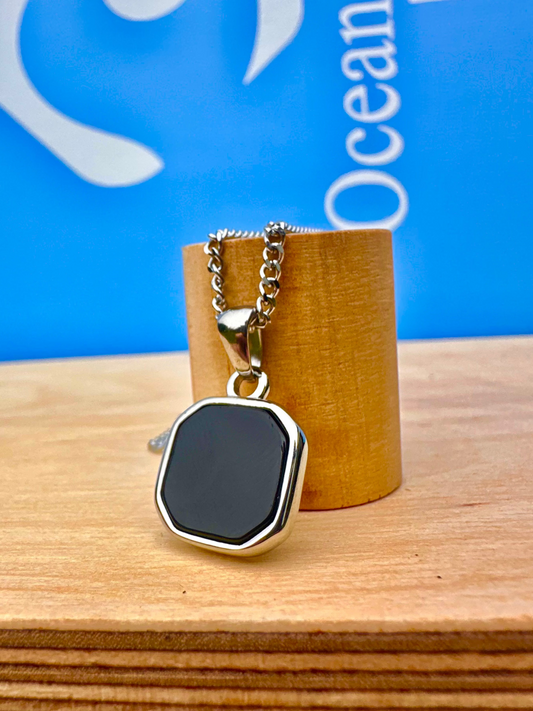 Black Onyx Stone Necklace Silver