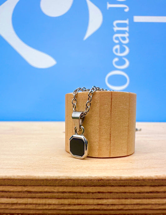 Mini Black Onyx Stone Necklace Silver