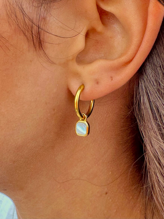 Mini Pearl Shell Stone Earrings Gold