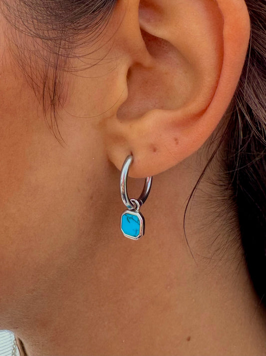Mini Turquoise Stone Earrings Silver