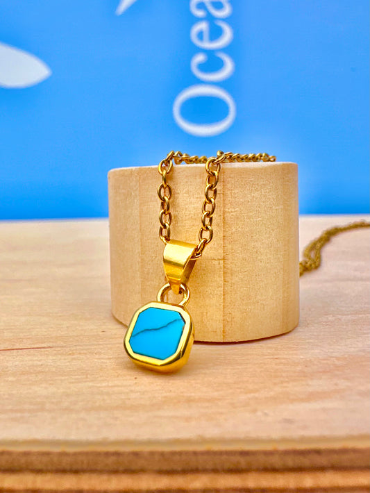 Mini Turquoise Stone Necklace Gold