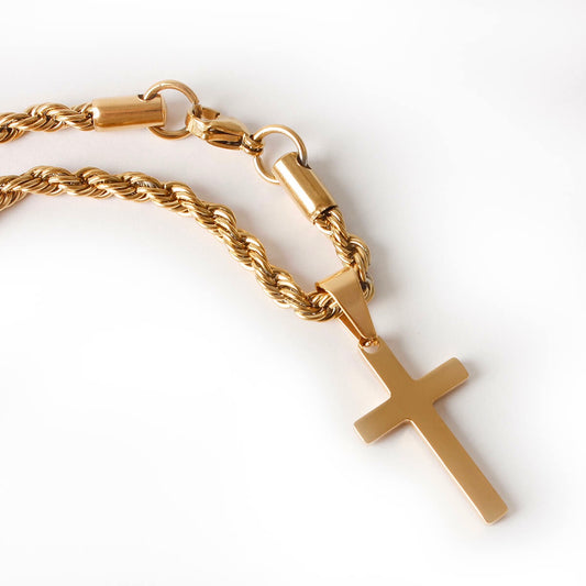 Gold Rope Cross Pendant