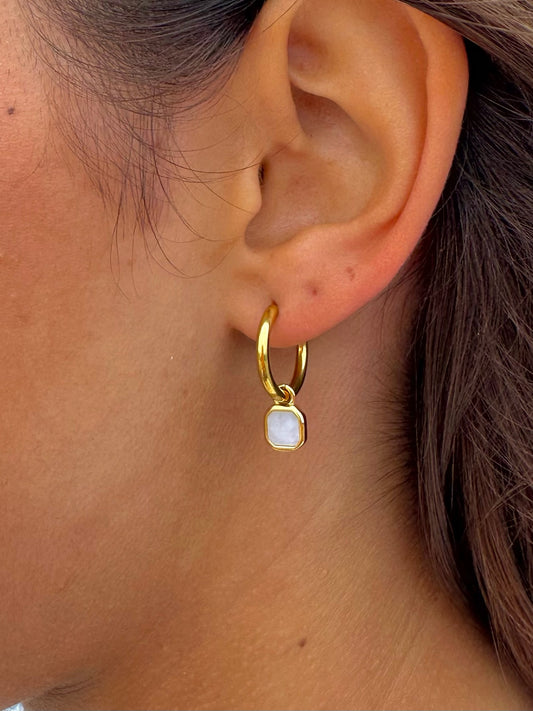 Mini Opal Stone Earrings Gold
