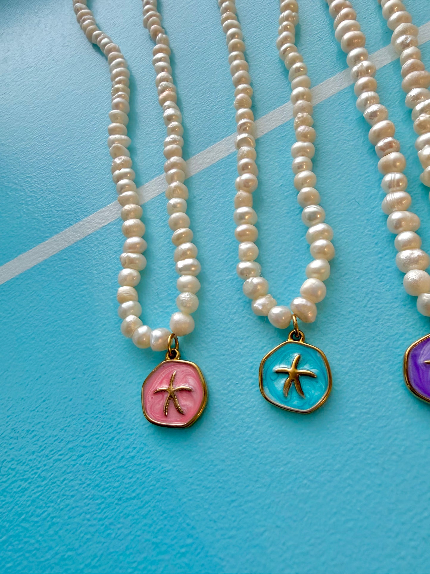 Blue Starfish Pearl Necklace Gold (NEW)