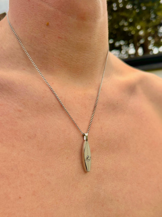 Silver Wave Surfboard Pendant