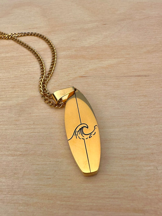 Gold Wave Surfboard Pendant