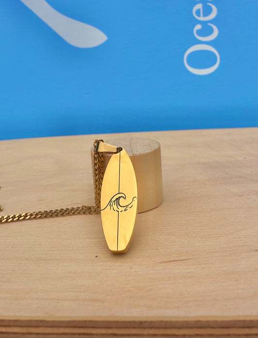 Gold Wave Surfboard Pendant