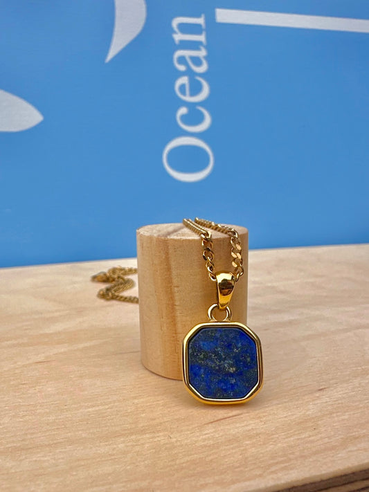 Lapis Lazuli Stone Pendant Gold