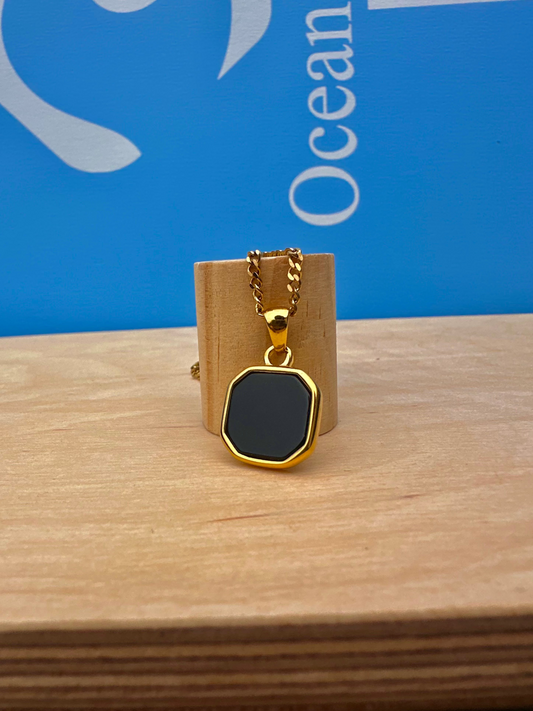 Black Onyx Stone Necklace Gold