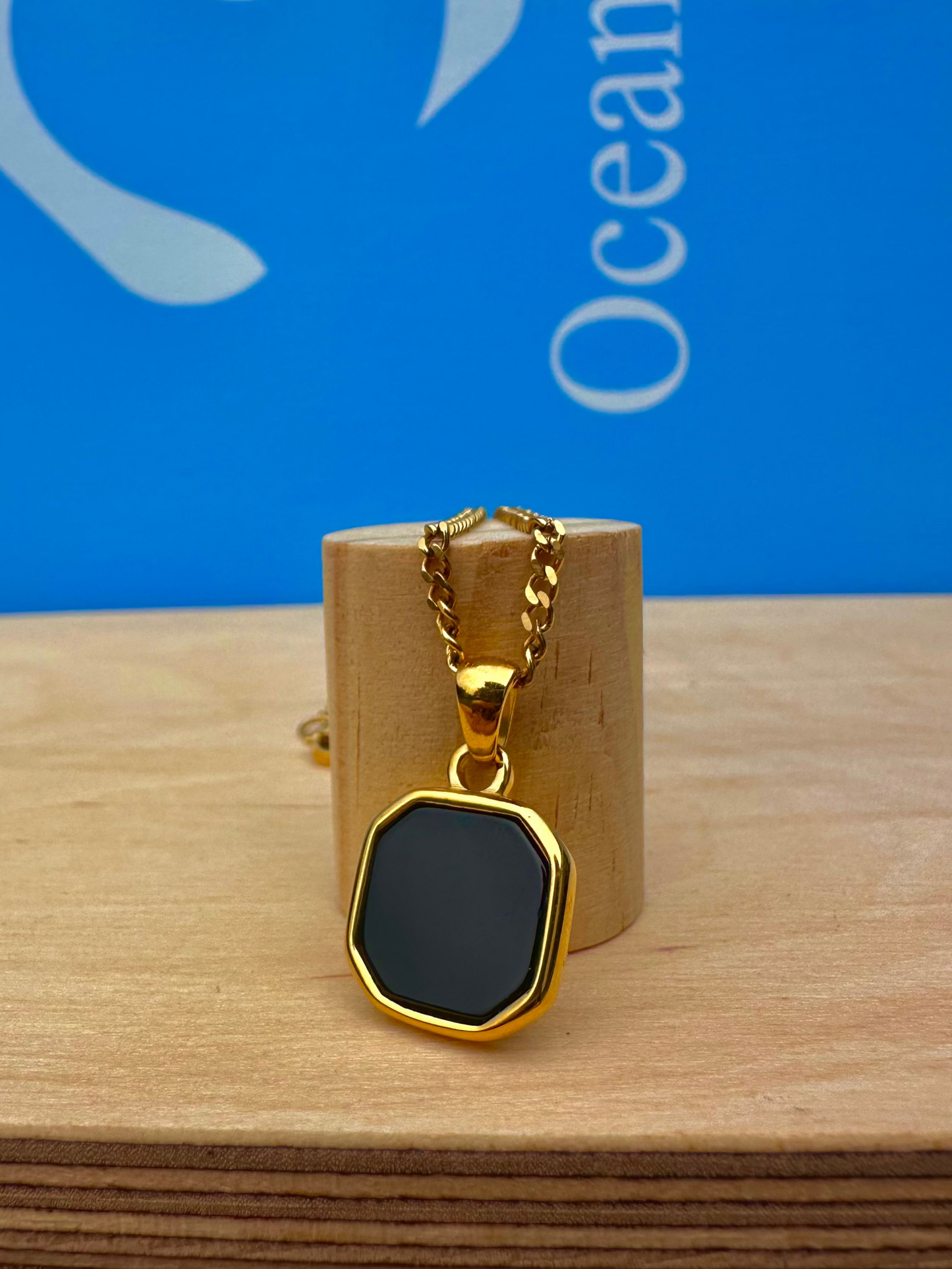 Black Onyx Stone Necklace Gold