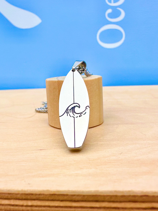 Silver Wave Surfboard Pendant
