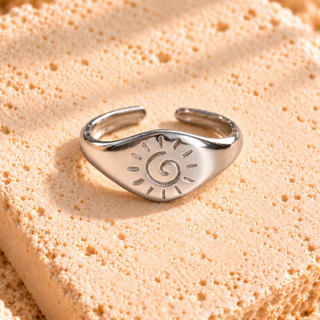 Engraved Silver Sun Ring
