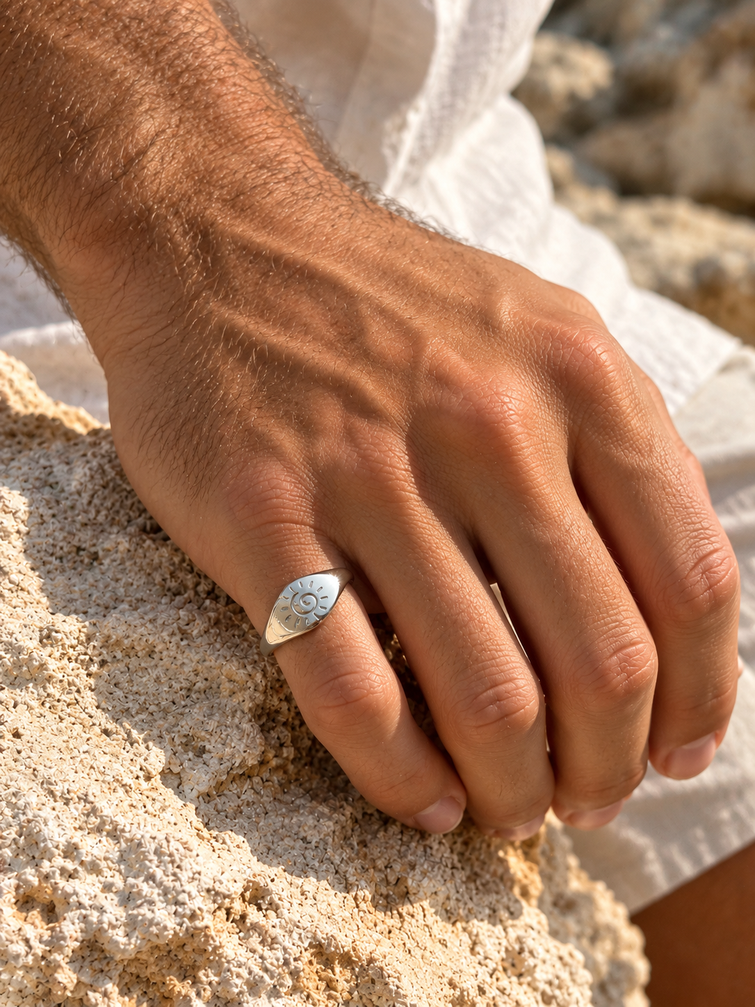 Engraved Silver Sun Ring