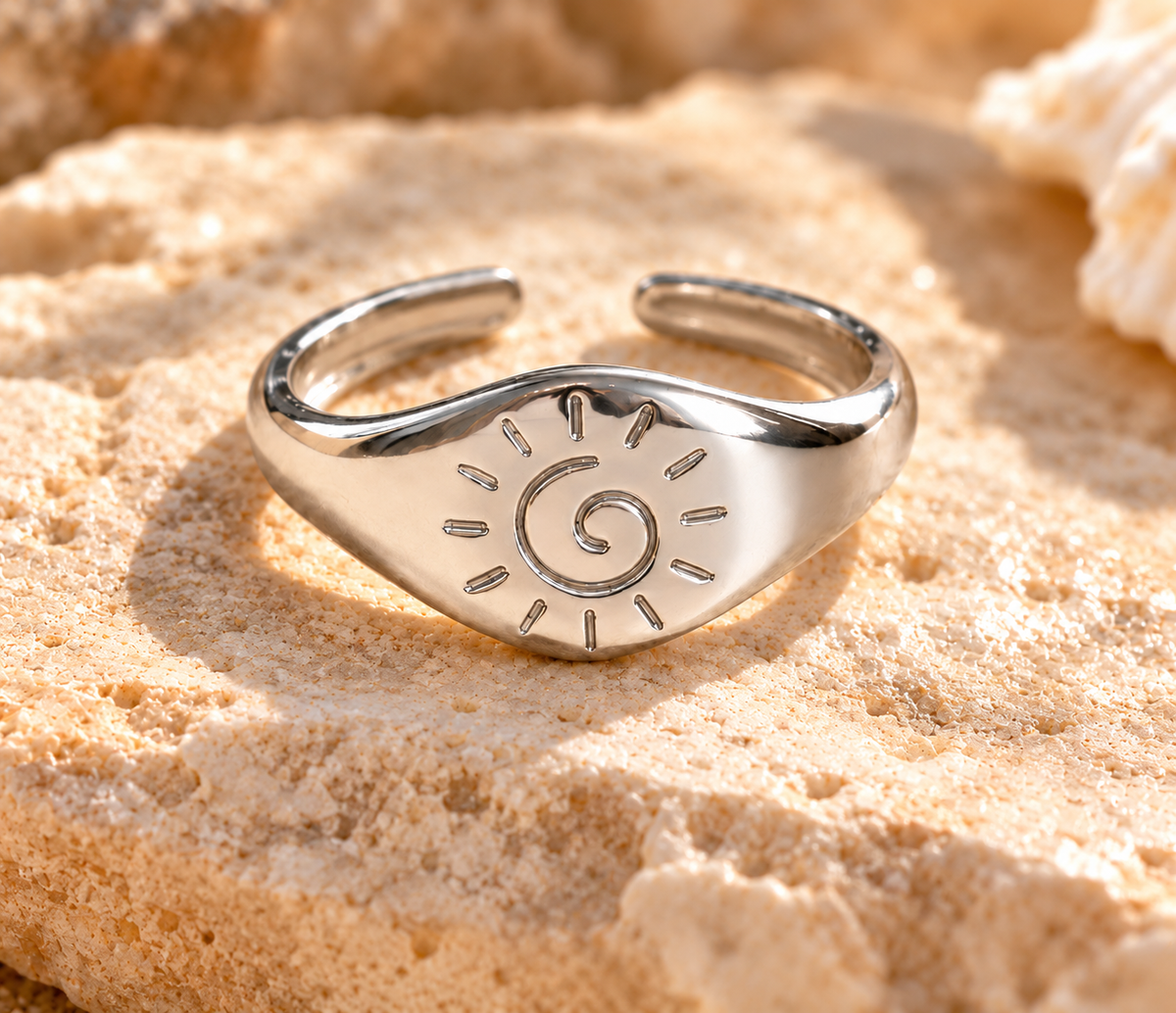 Engraved Silver Sun Ring