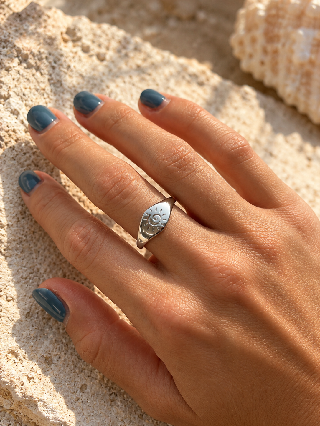 Engraved Silver Sun Ring