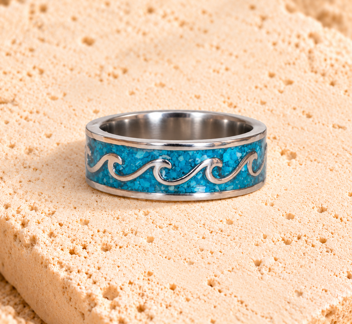 Crushed Pearl Shell Wave Ring Silver