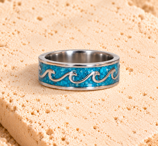 Crushed Stone Wave Ring Silver