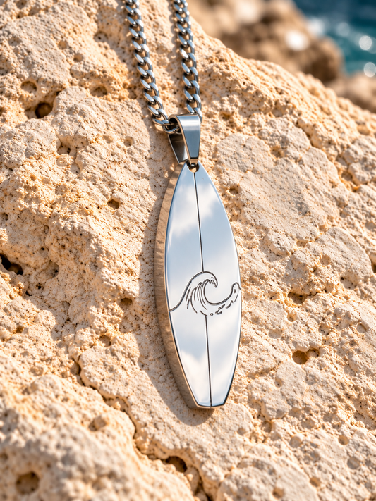 Silver Wave Surfboard Pendant