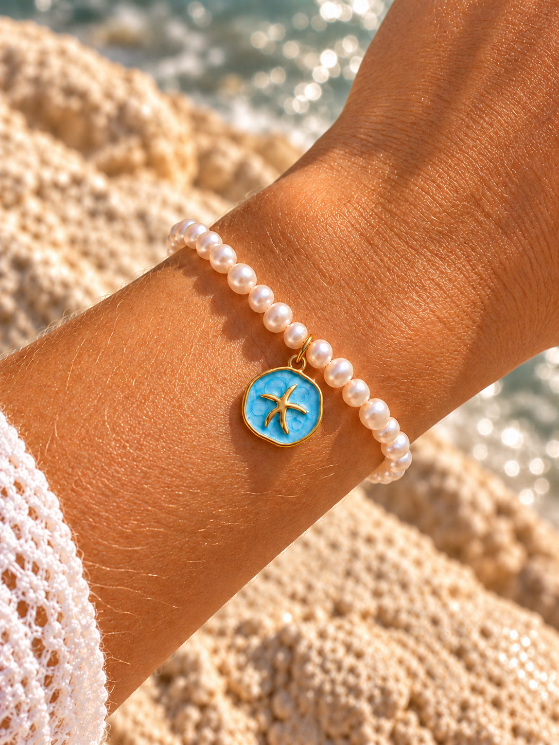 Pink Starfish Pearl Bracelet Gold (NEW)