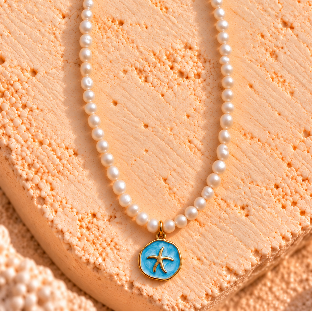 Blue Starfish Pearl Necklace Gold (NEW)