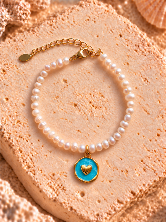 Blue Heart Pearl Bracelet Gold (NEW)