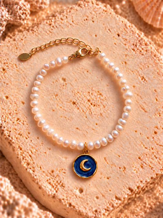 Navy Moon Pearl Bracelet Gold (NEW)