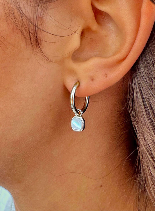 Mini Pearl Shell Stone Earrings Silver