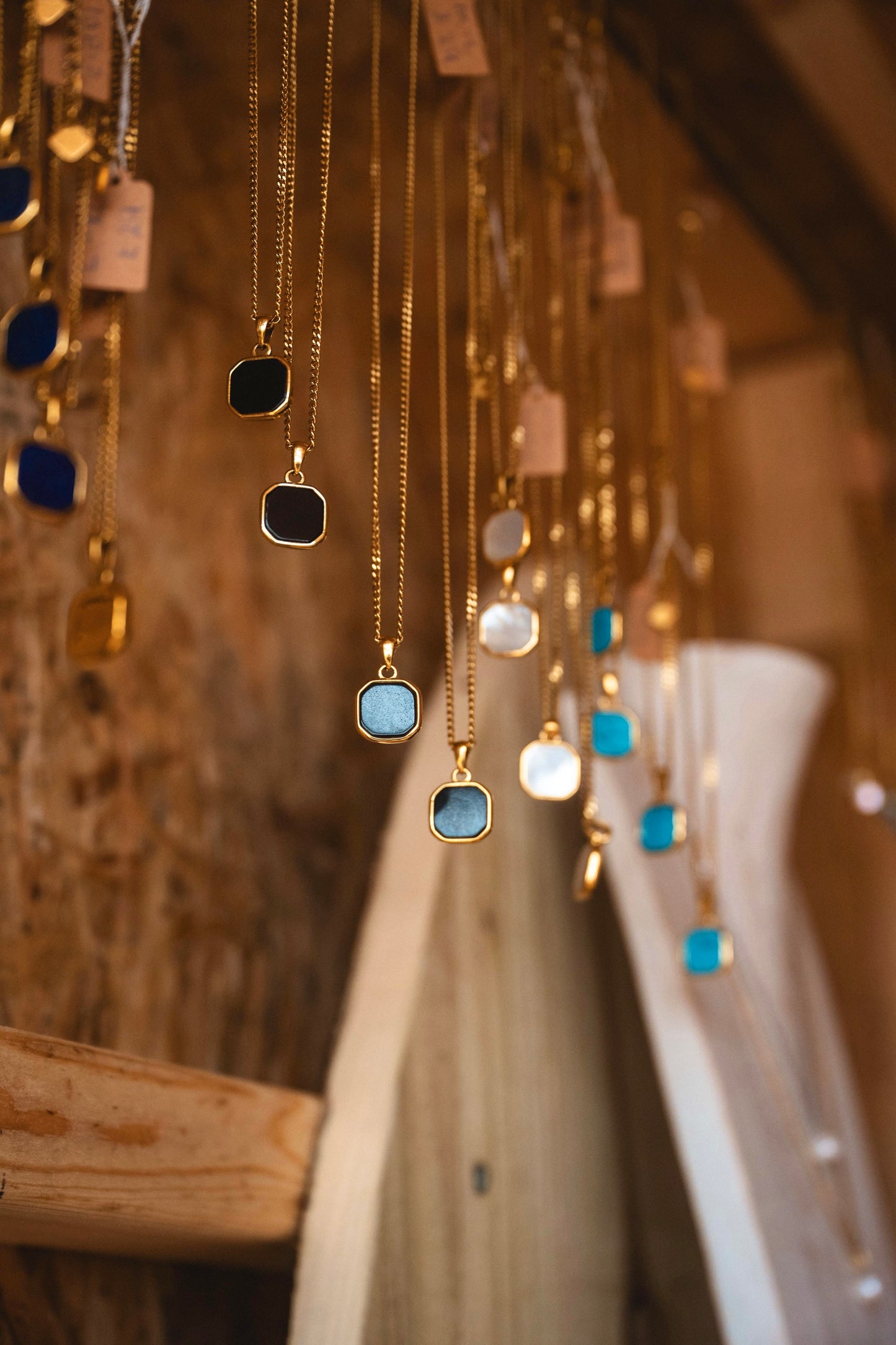 Black Onyx Stone Necklace Gold