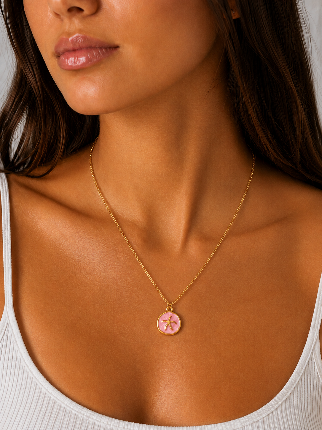 Pink Starfish Necklace Gold