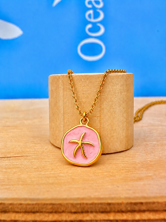 Pink Starfish Necklace Gold